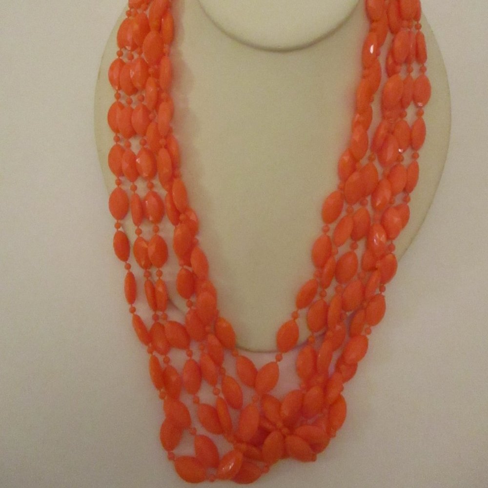 3 Strand Flapper Necklace Orange Multi Strand Necklace Faceted Plastic Beads